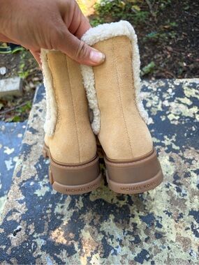 Michael Kors Tan Suede Shearling-Trim Ankle Booties